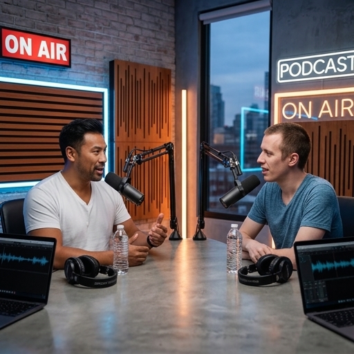 Remote podcast hosts photos